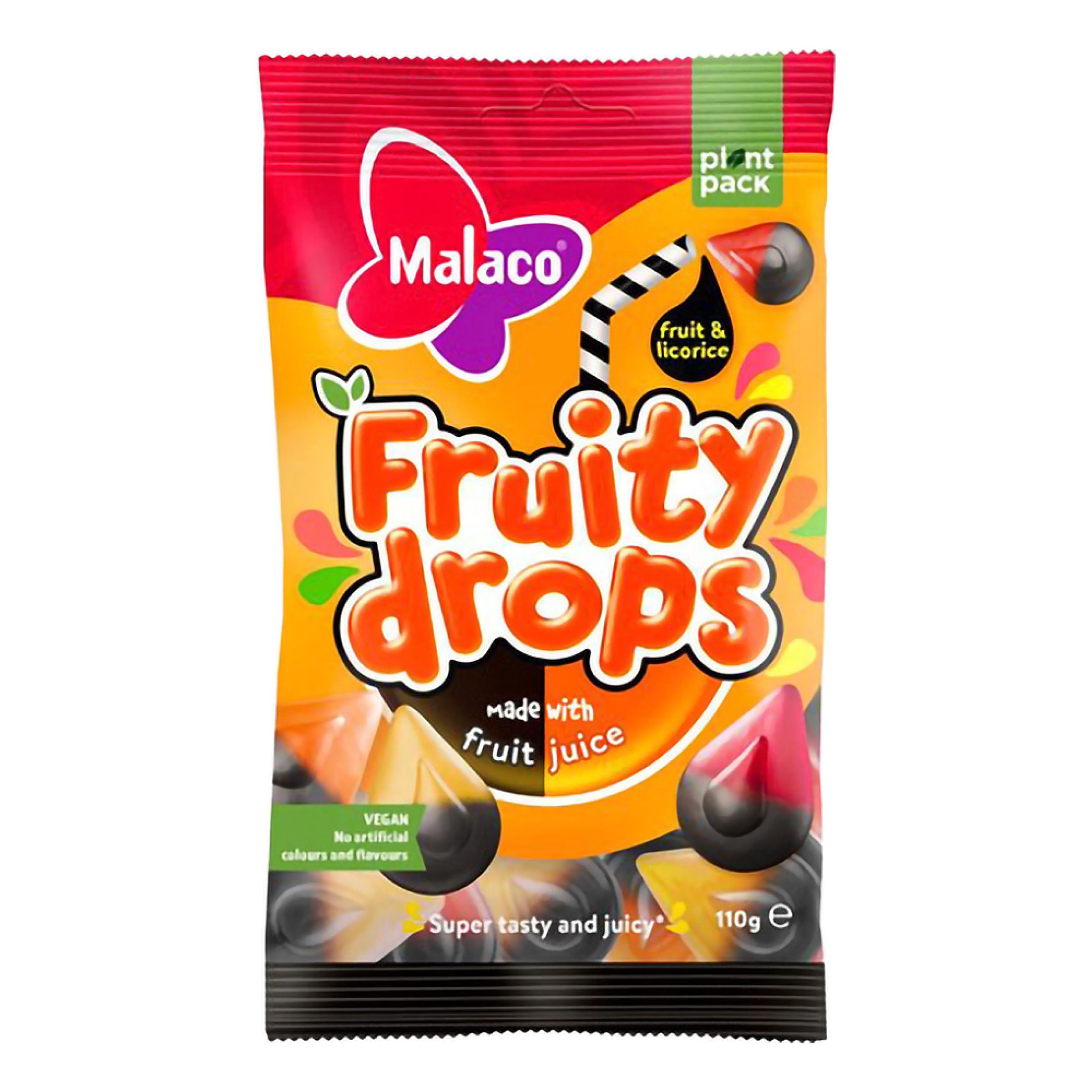 Malaco Fruity Drops Fruit & Licorice - 110 g